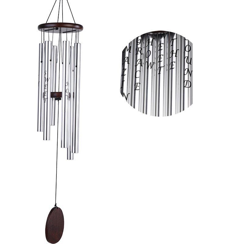 35in brown wood silver printed aluminum tube wind chimes Guangzhou